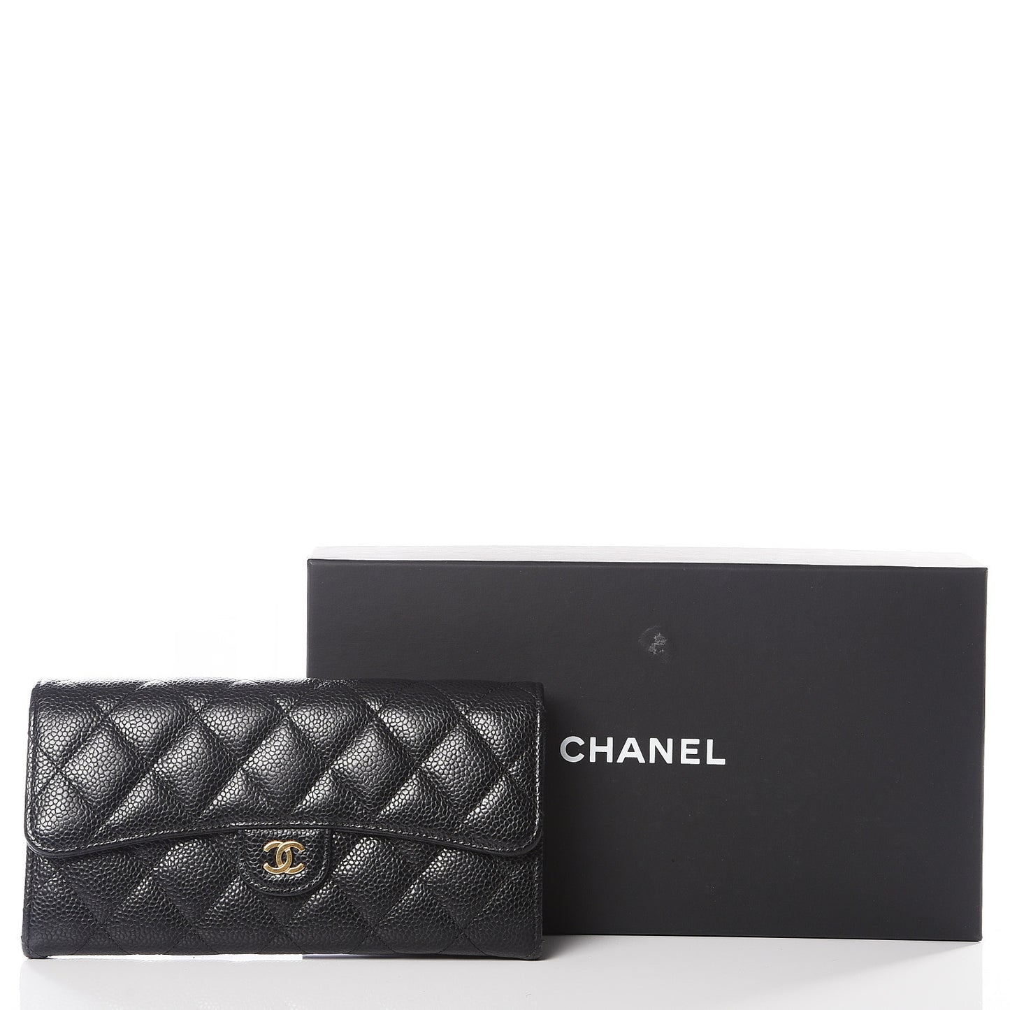 Caviar Quilted Large Gusset Flap Wallet Black
