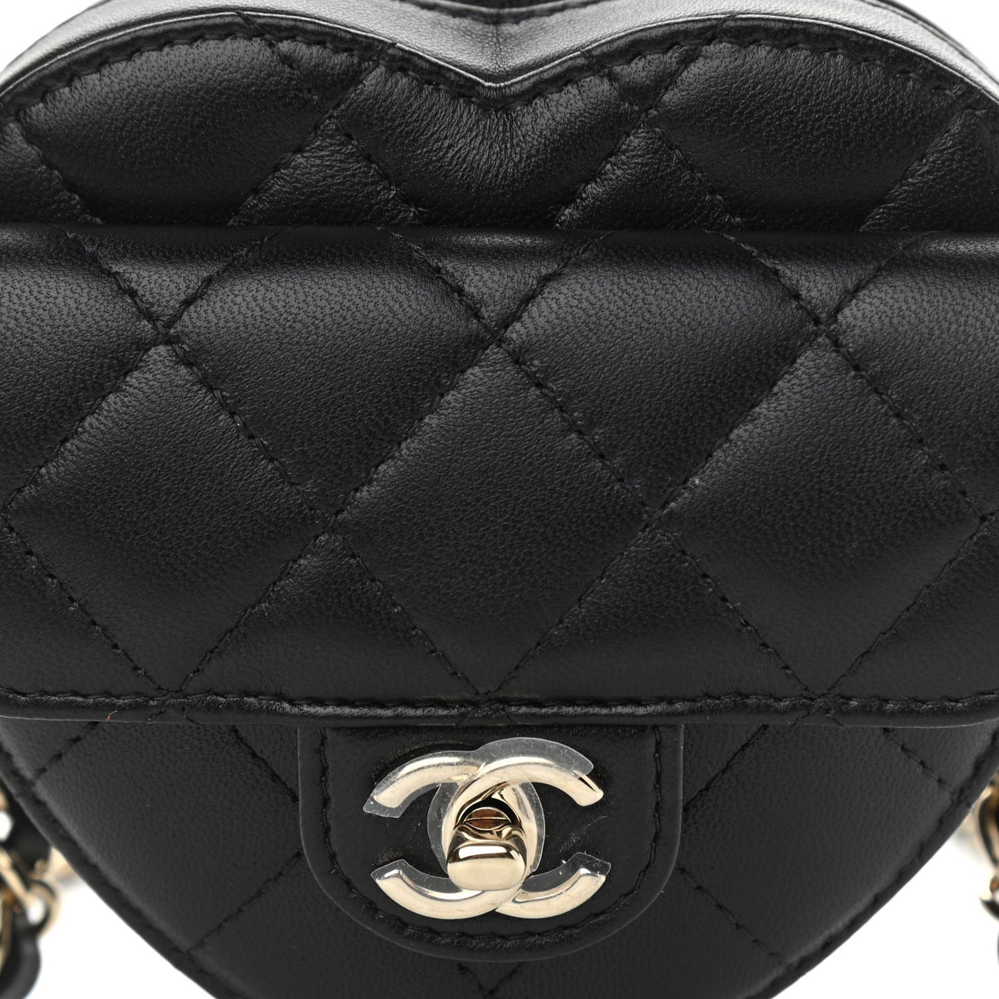 Lambskin Quilted CC In Love Heart Waist Belt Bag With Chain Black