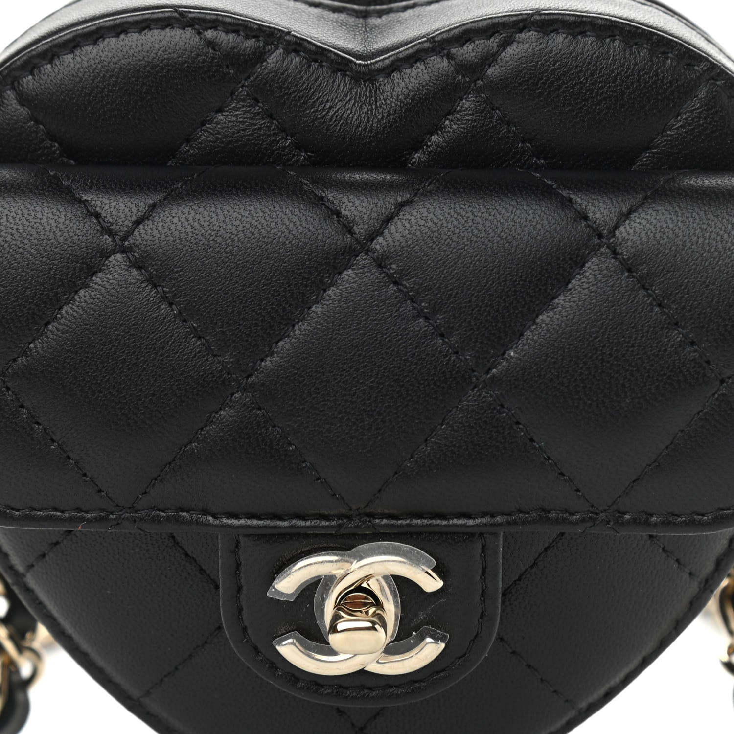 Chanel Lambskin Quilted CC In Love Heart Waist Belt Bag With Chain Black 8 of 10