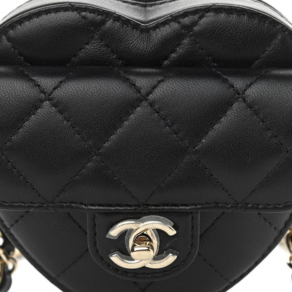 Chanel Lambskin Quilted CC In Love Heart Waist Belt Bag With Chain Black 8 of 10