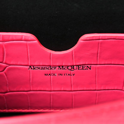 Alexander McQueen Calfskin Crocodile Embossed Skull Mini Crossbody Bag Neon Pink 6 of 10