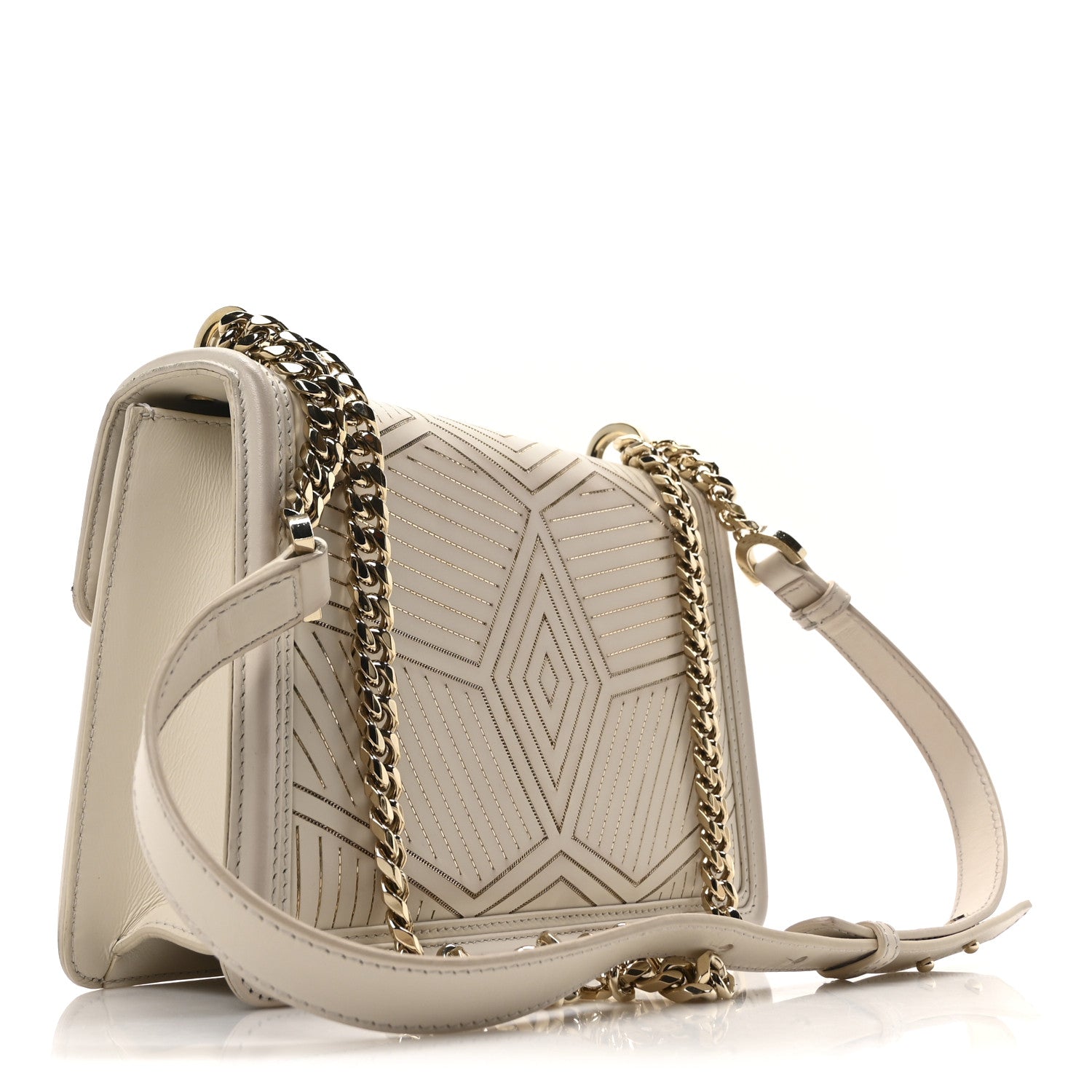 Bulgari Nappa Serpenti Forever Chain Diamond Blast Shoulder Bag Ivory Gold 3 of 9