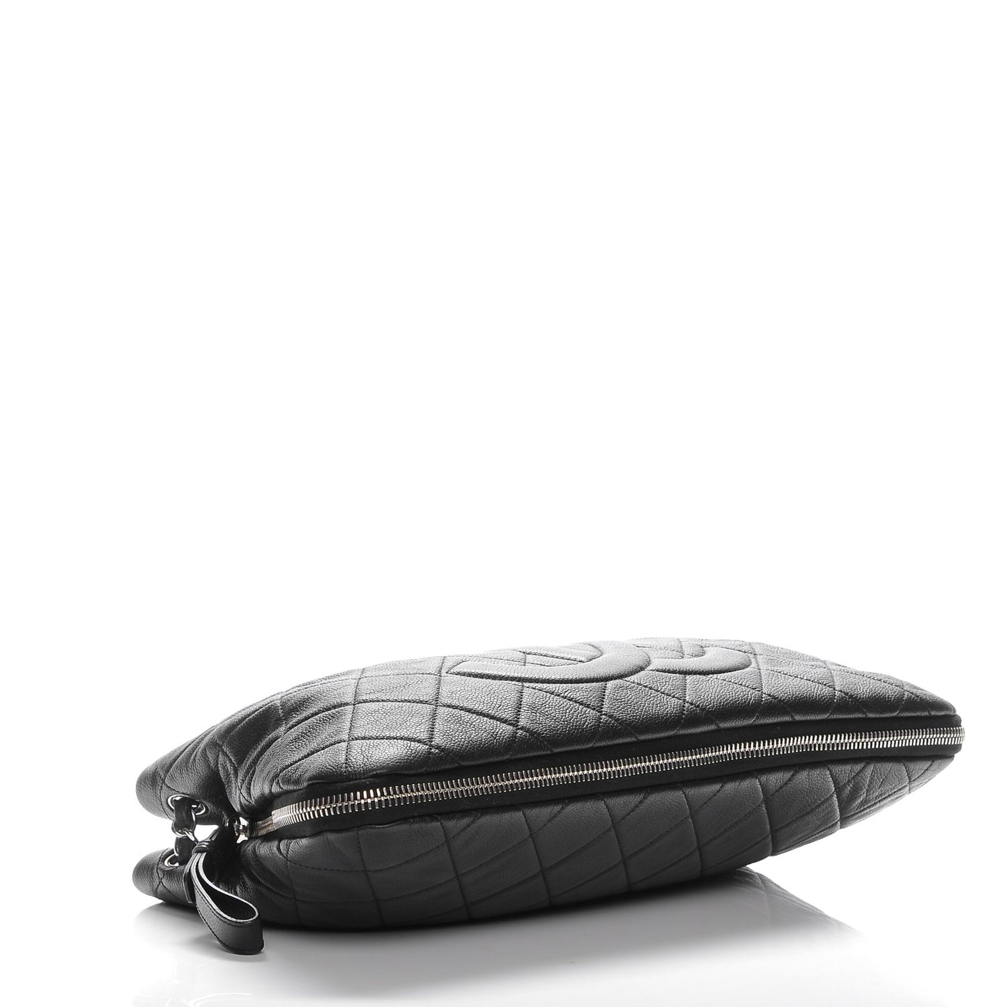 Caviar Quilted Expandable Zip Shoulder Bag Black