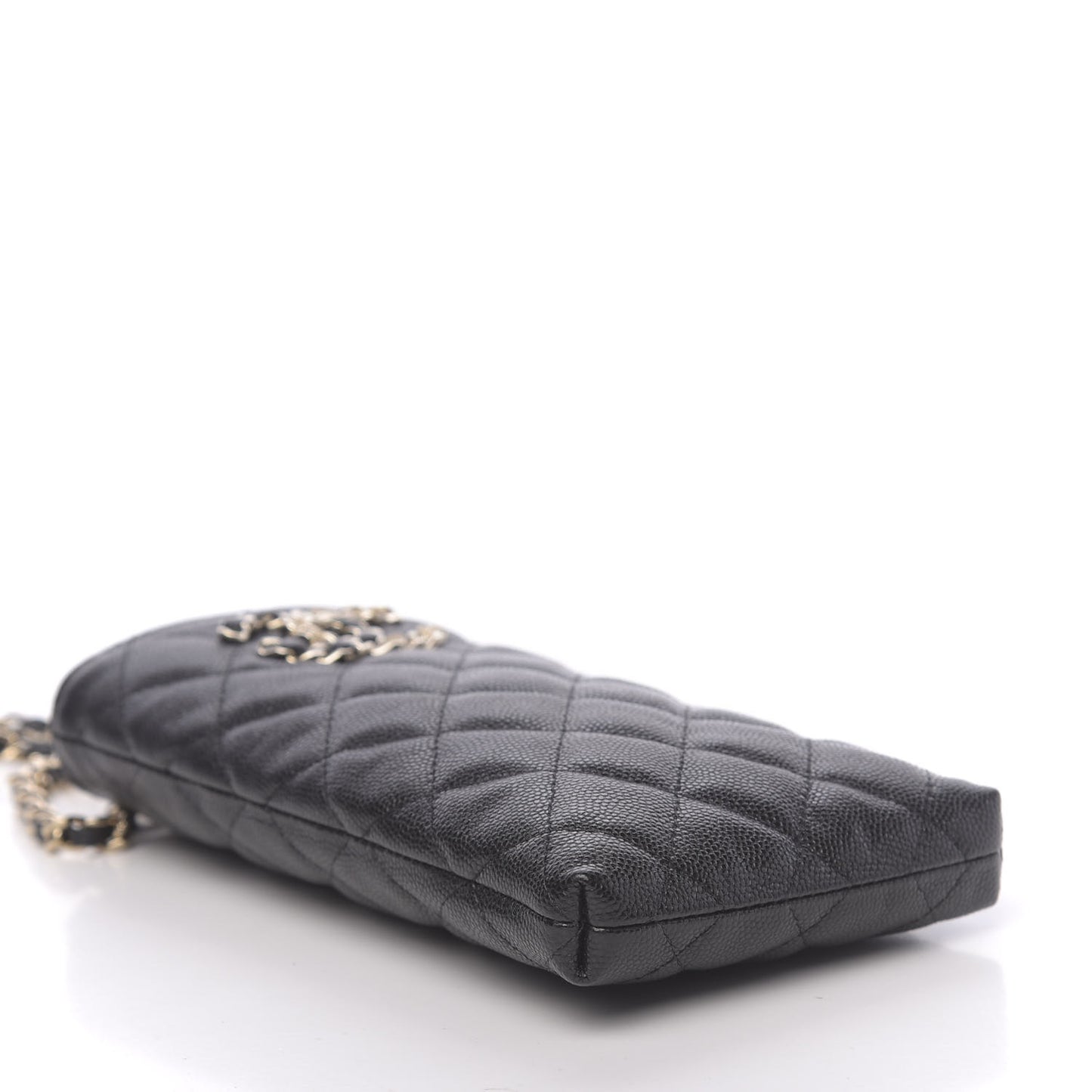 Caviar Quilted French New Wave Phone Holder With Chain Black
