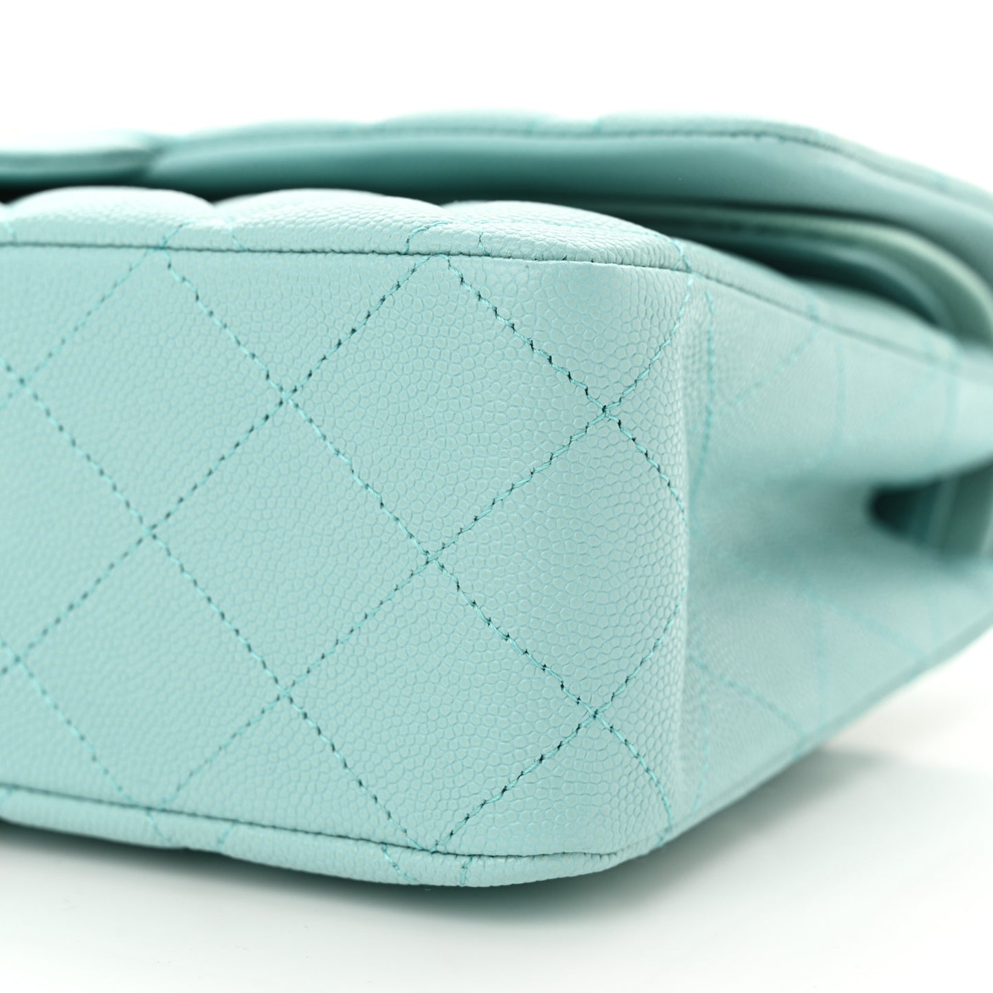 Caviar Quilted Medium Double Flap Light Blue