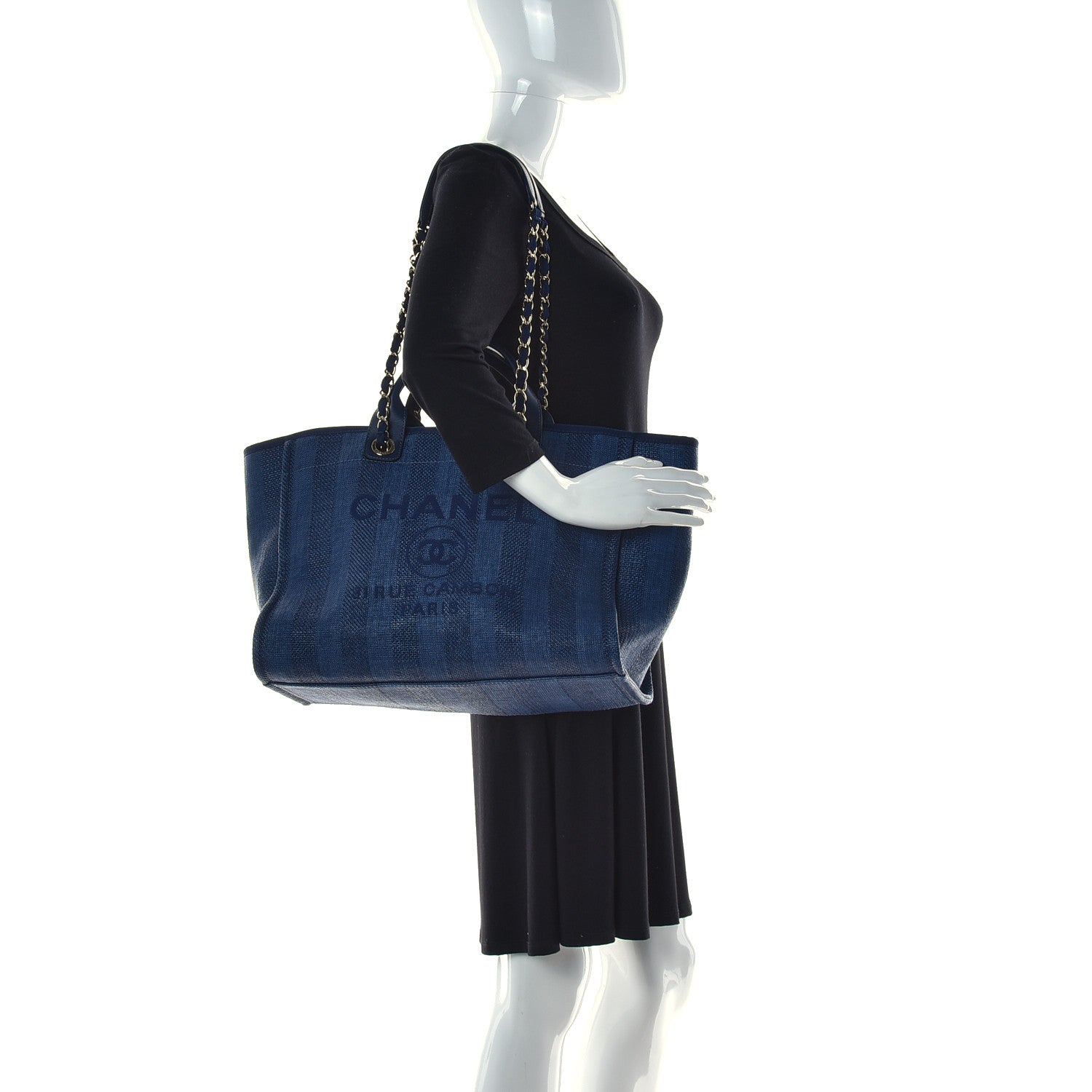 Chanel Mixed Fibers Striped Medium Deauville Tote Navy Blue 2 of 10