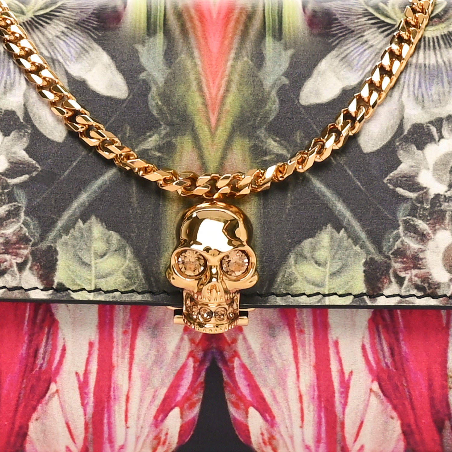 Alexander McQueen Printed Calfskin Dripping Flower Skull Wallet on Chain Multicolor 8 of 11