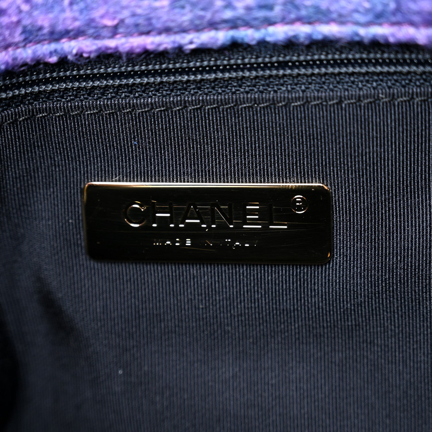 Chanel Wool Tweed Quilted Large Chanel 19 Flap Purple Black Blue 6 of 11