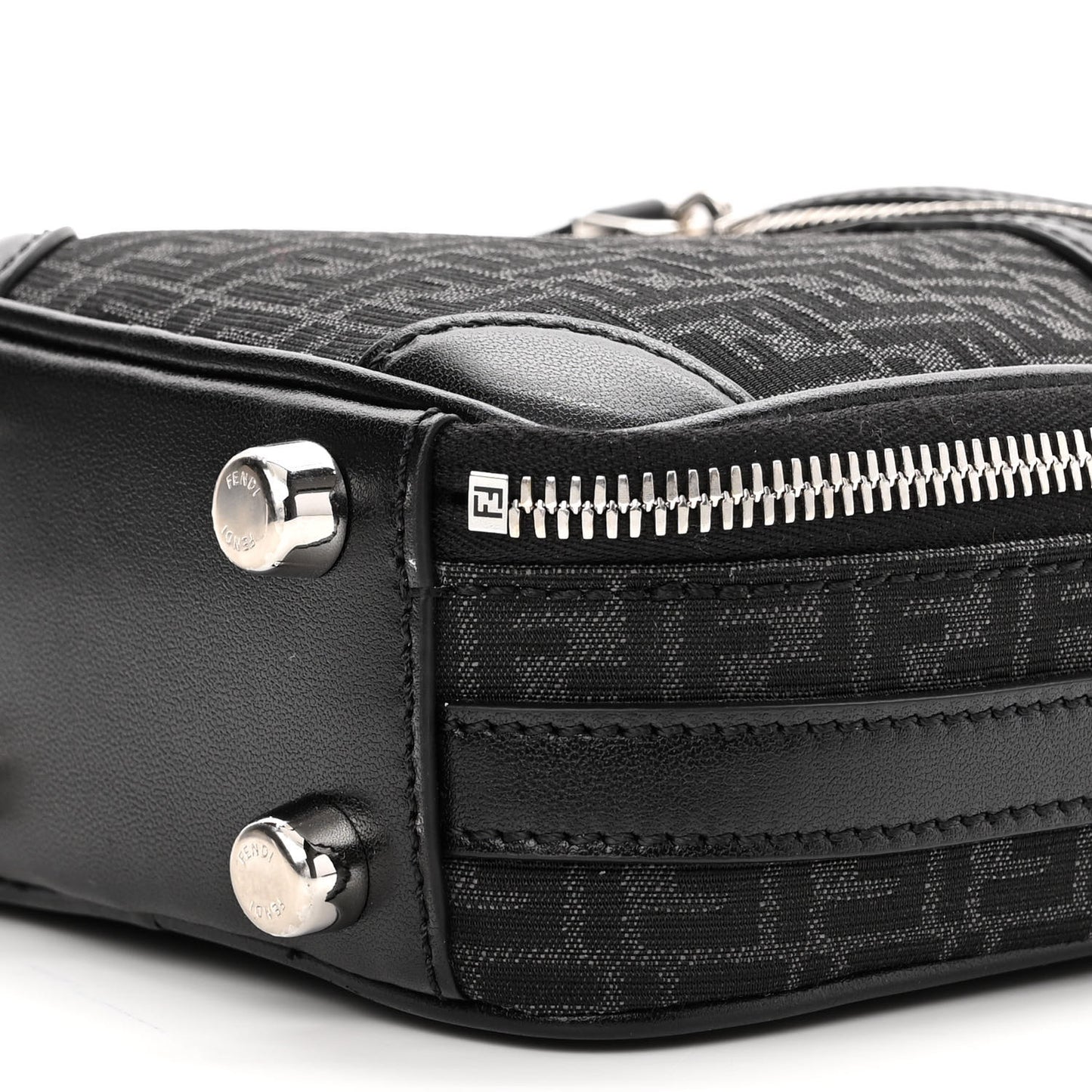 Recycled Fabric Jacquard Vitello Astro Micro FF Mini Trolley Bag Asfalto Black