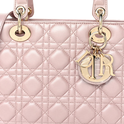 Christian Dior Pearly Lambskin Cannage Medium Lady Dior Lotus 8 of 10