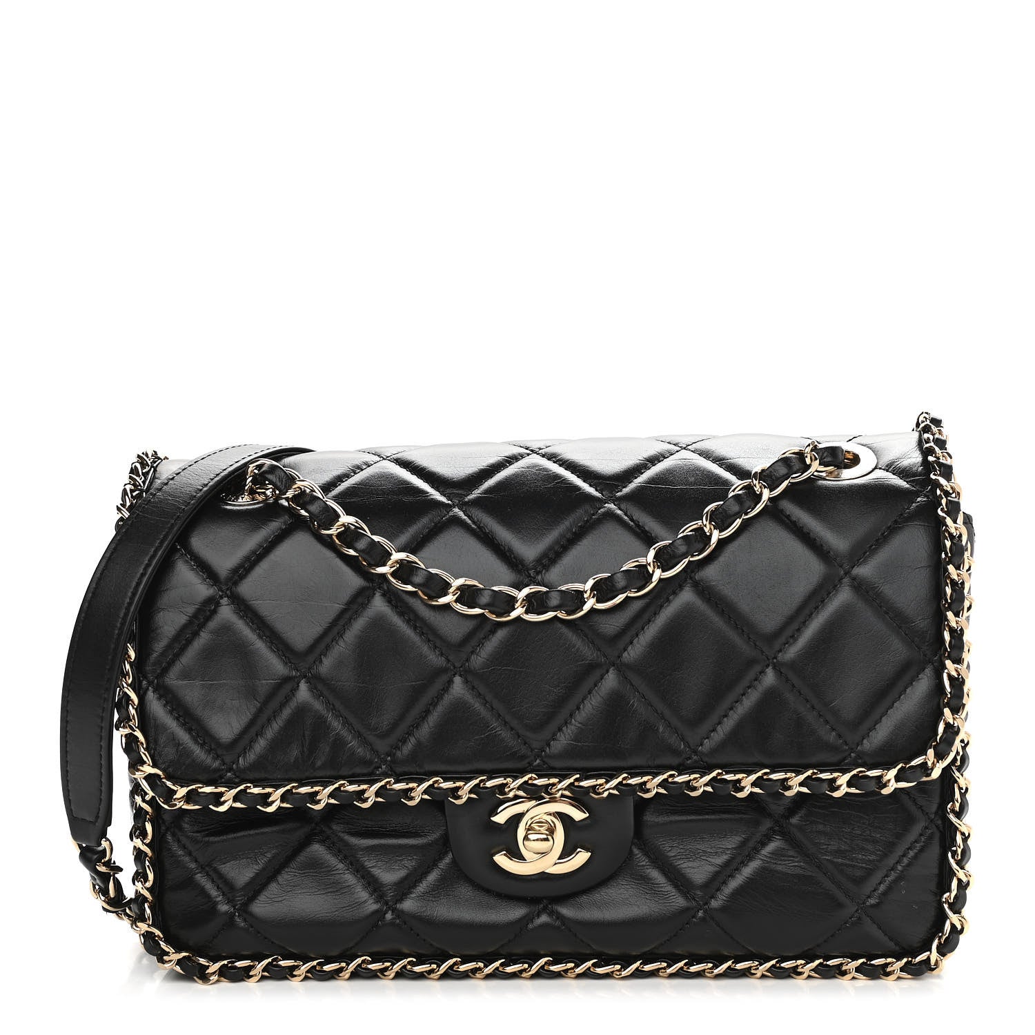 Chanel Crumpled Calfskin Medium Chain All Over Flap Black 1 of 14
