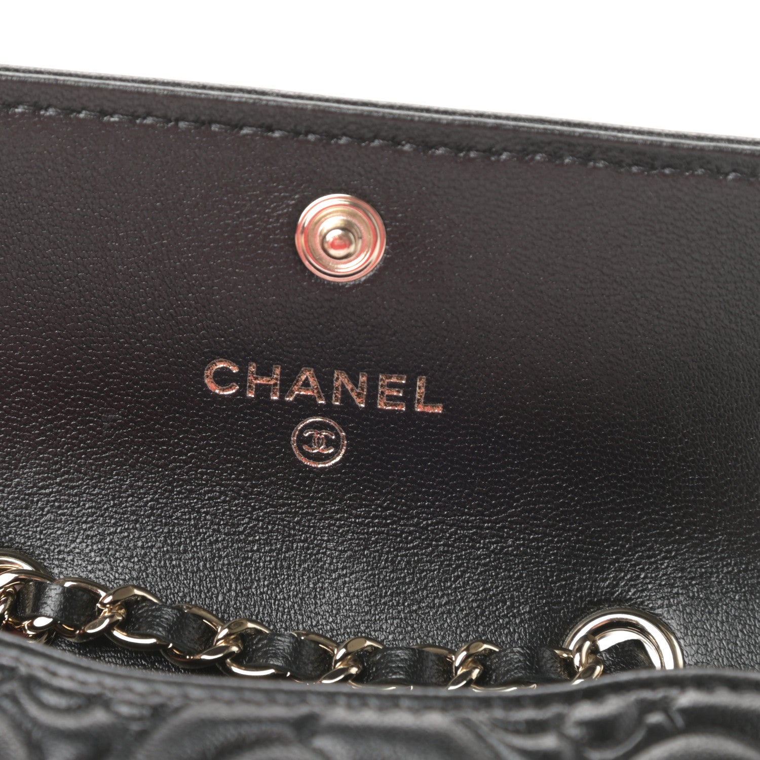 Chanel Lambskin Camellia Embossed Chain Belt Bag Black 6 of 12