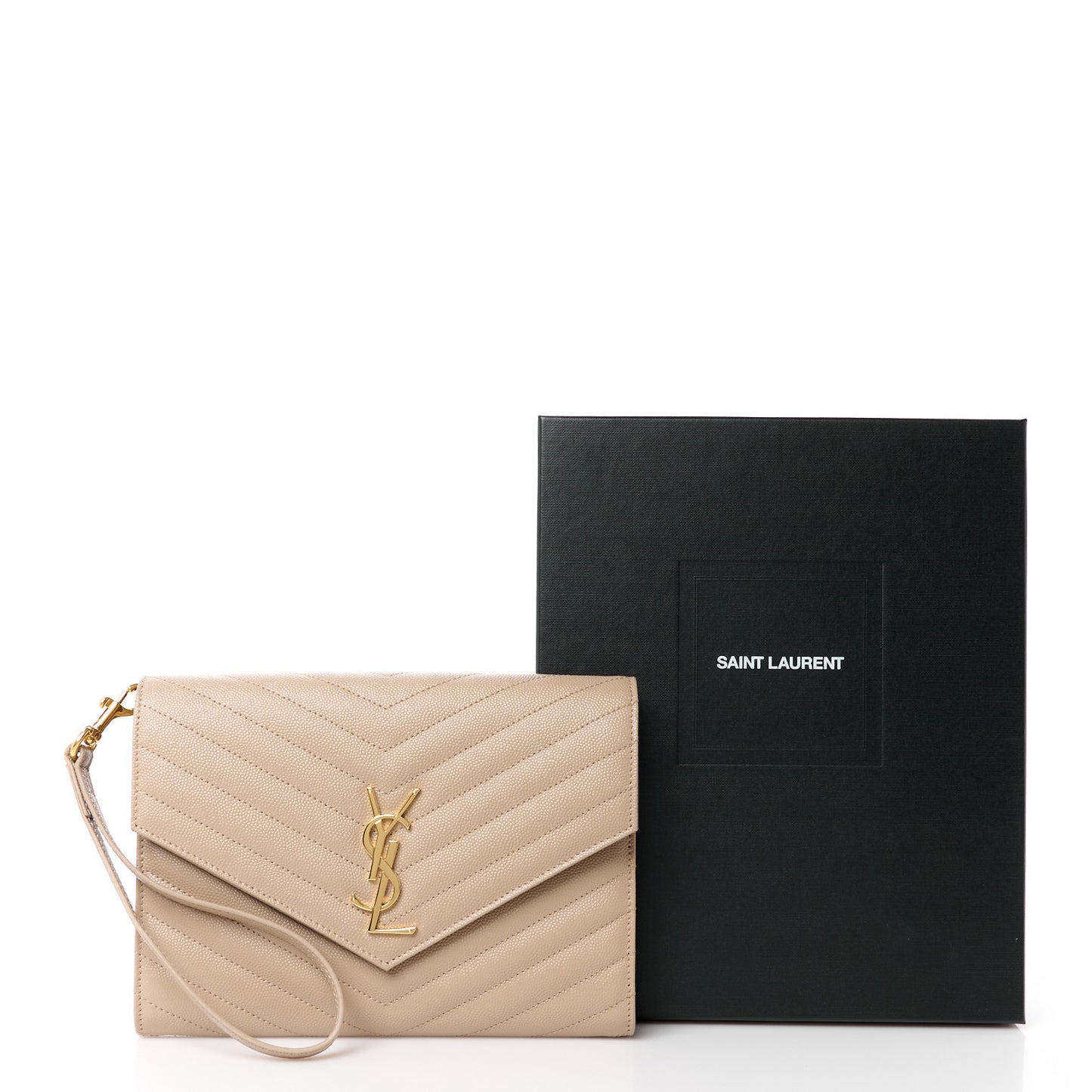 Grain De Poudre Matelasse Chevron Monogram Envelope Clutch Dark Beige