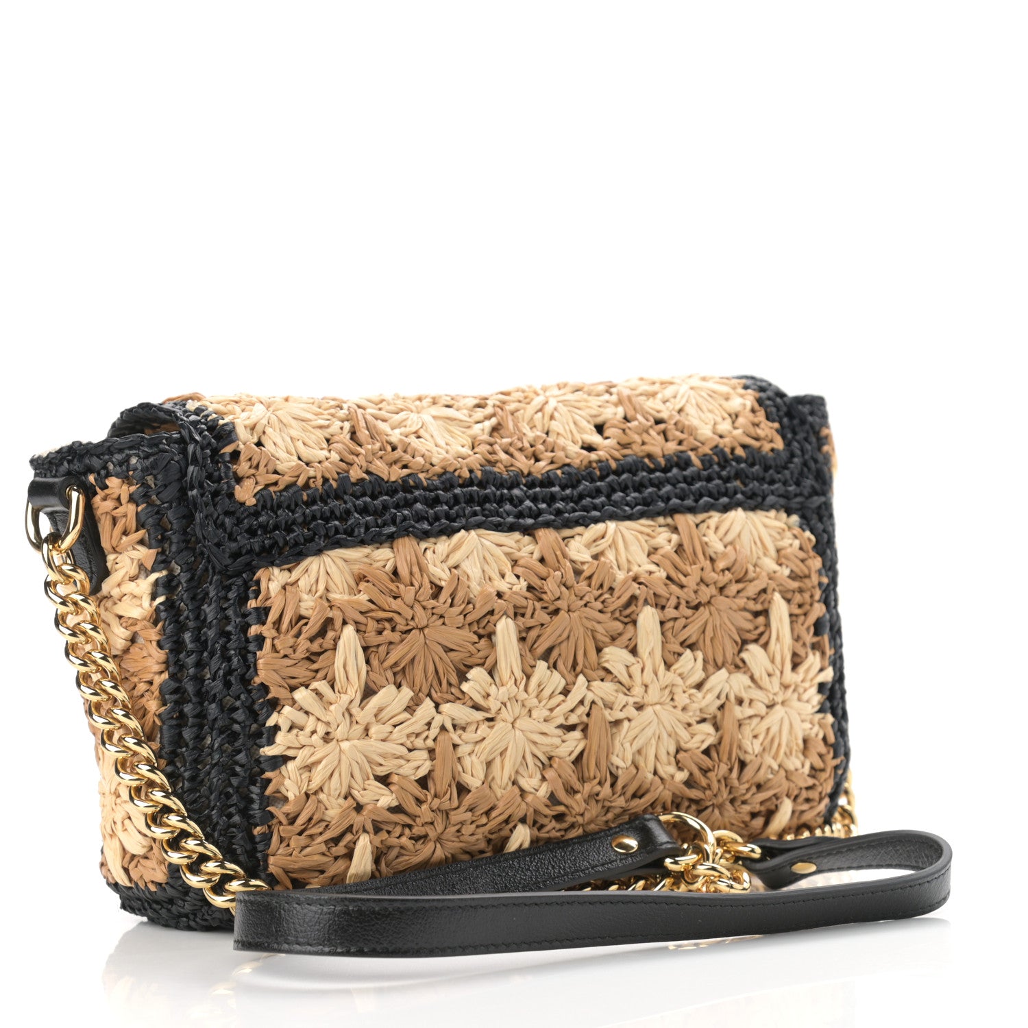 Gucci Raffia Azalea Calfskin Crochet Flower Small GG Marmont Shoulder Bag Natural Ecru Black 3 of 10