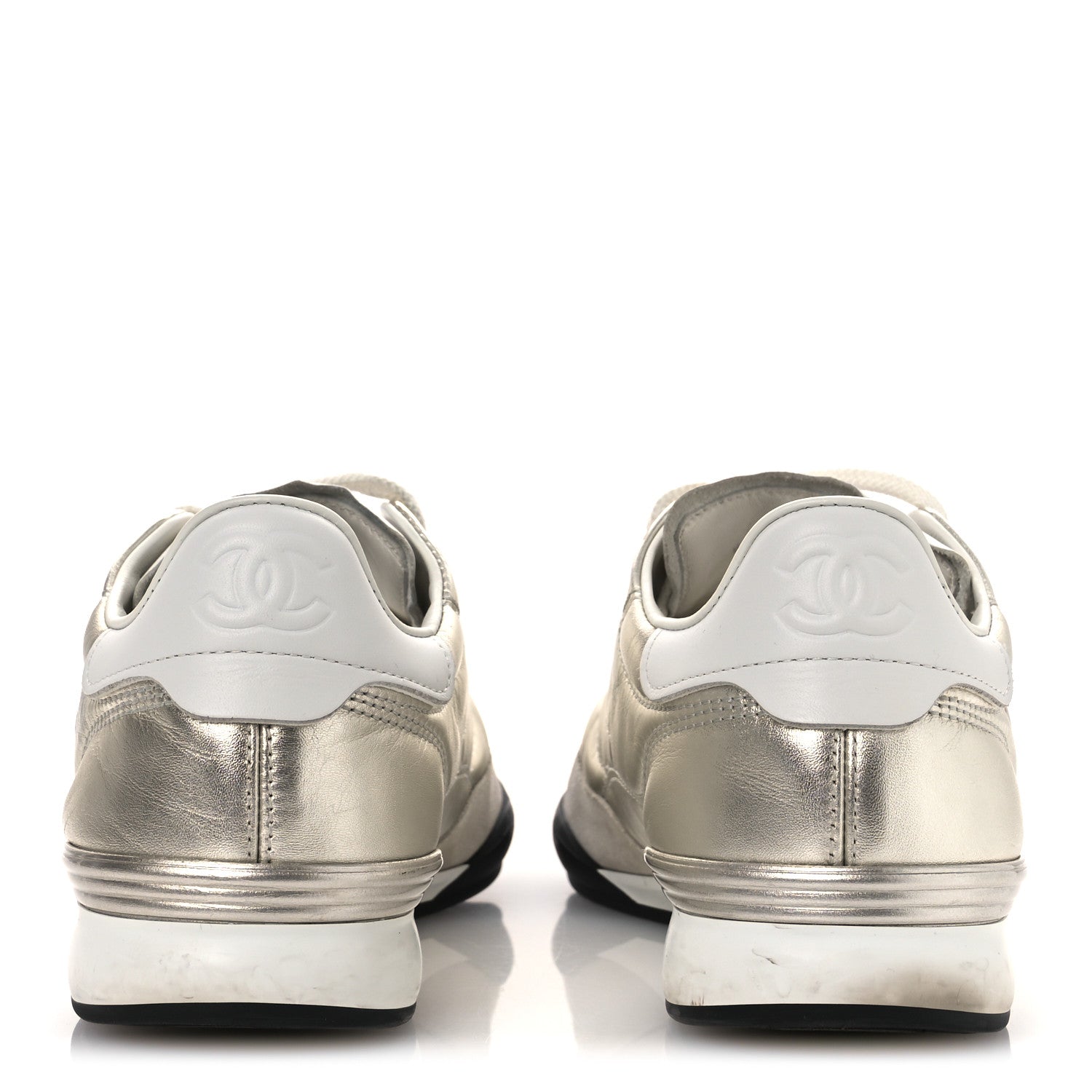 Chanel Laminated Calfskin Suede Quilted Womens CC Sneakers 39