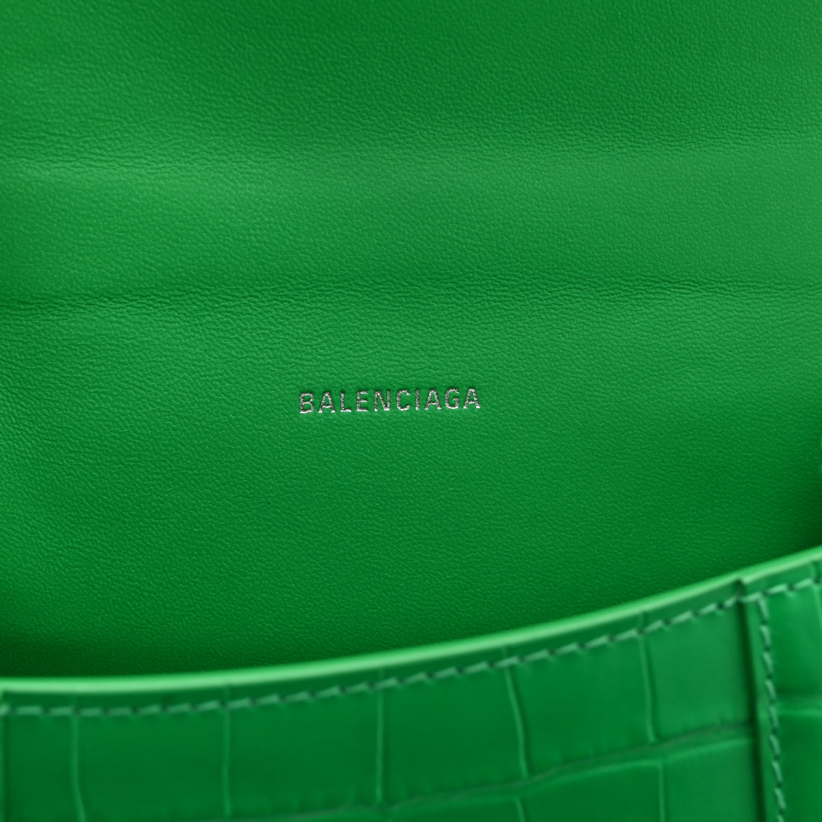 Balenciaga Shiny Calfskin Crocodile Embossed Hourglass Top Handle Bag XS Vivid Green 6 of 10