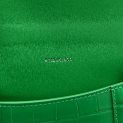 Balenciaga Shiny Calfskin Crocodile Embossed Hourglass Top Handle Bag XS Vivid Green 6 of 10