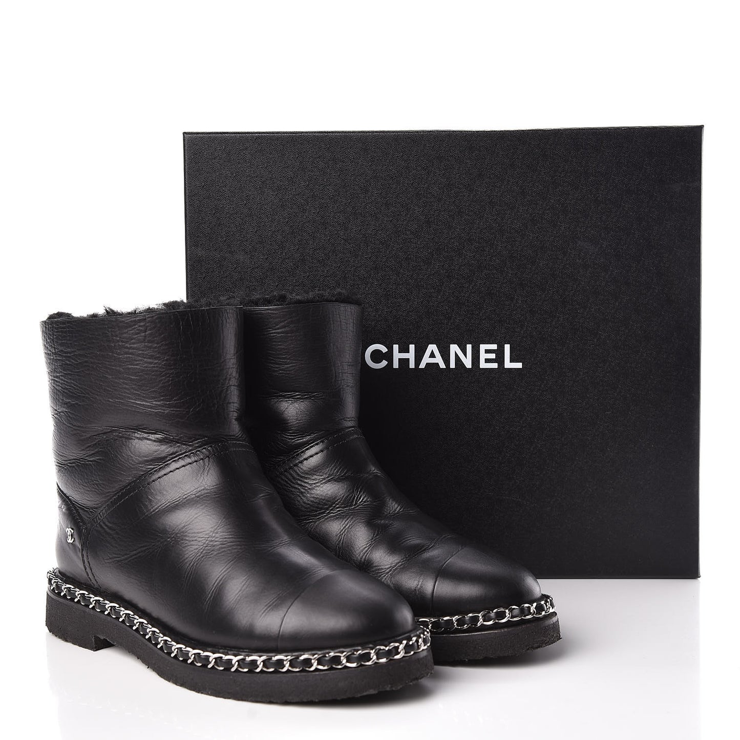 Calfskin Shearling Quilted Short Boots 37 Black