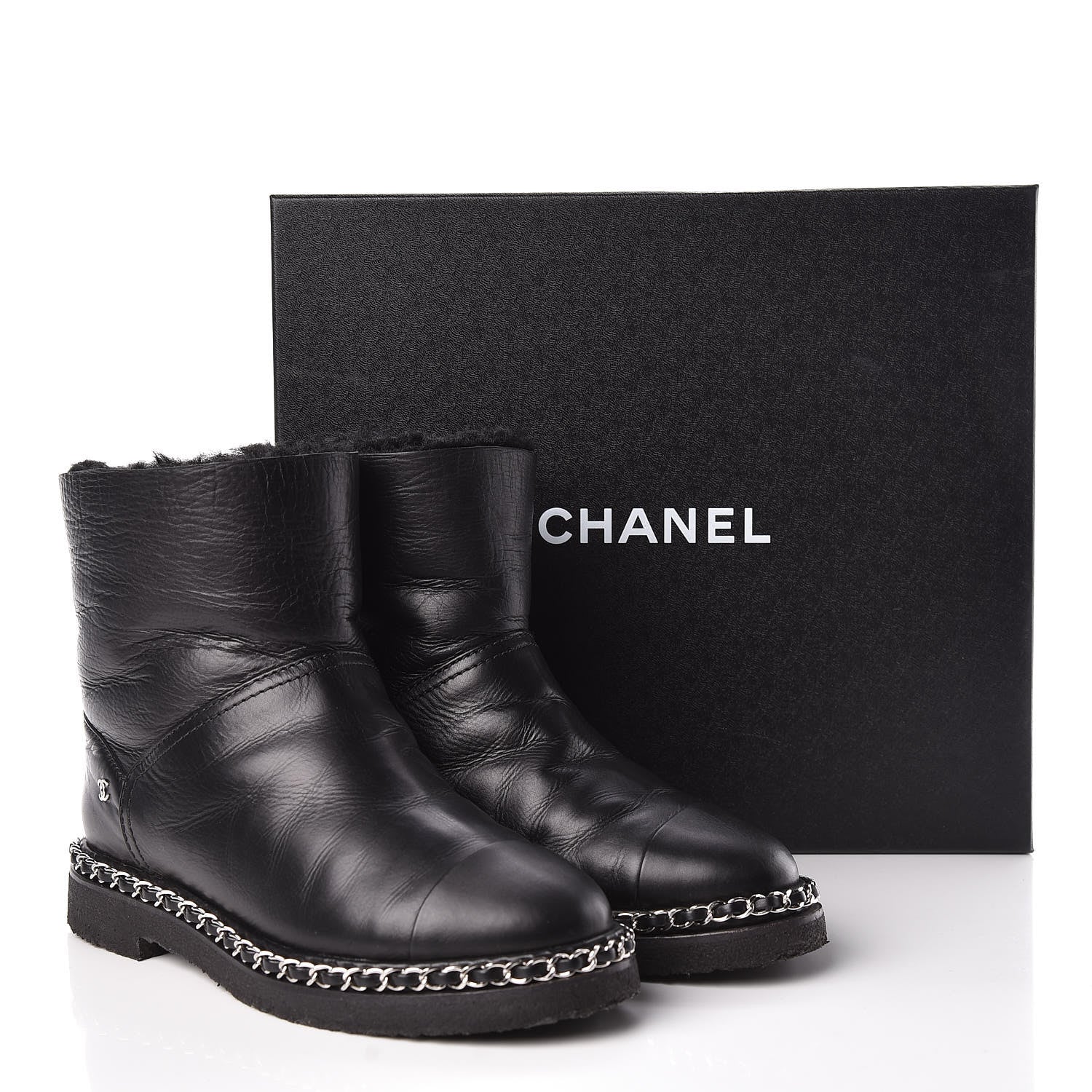 Chanel Calfskin Shearling Quilted Short Boots 37 Black 8 of 8