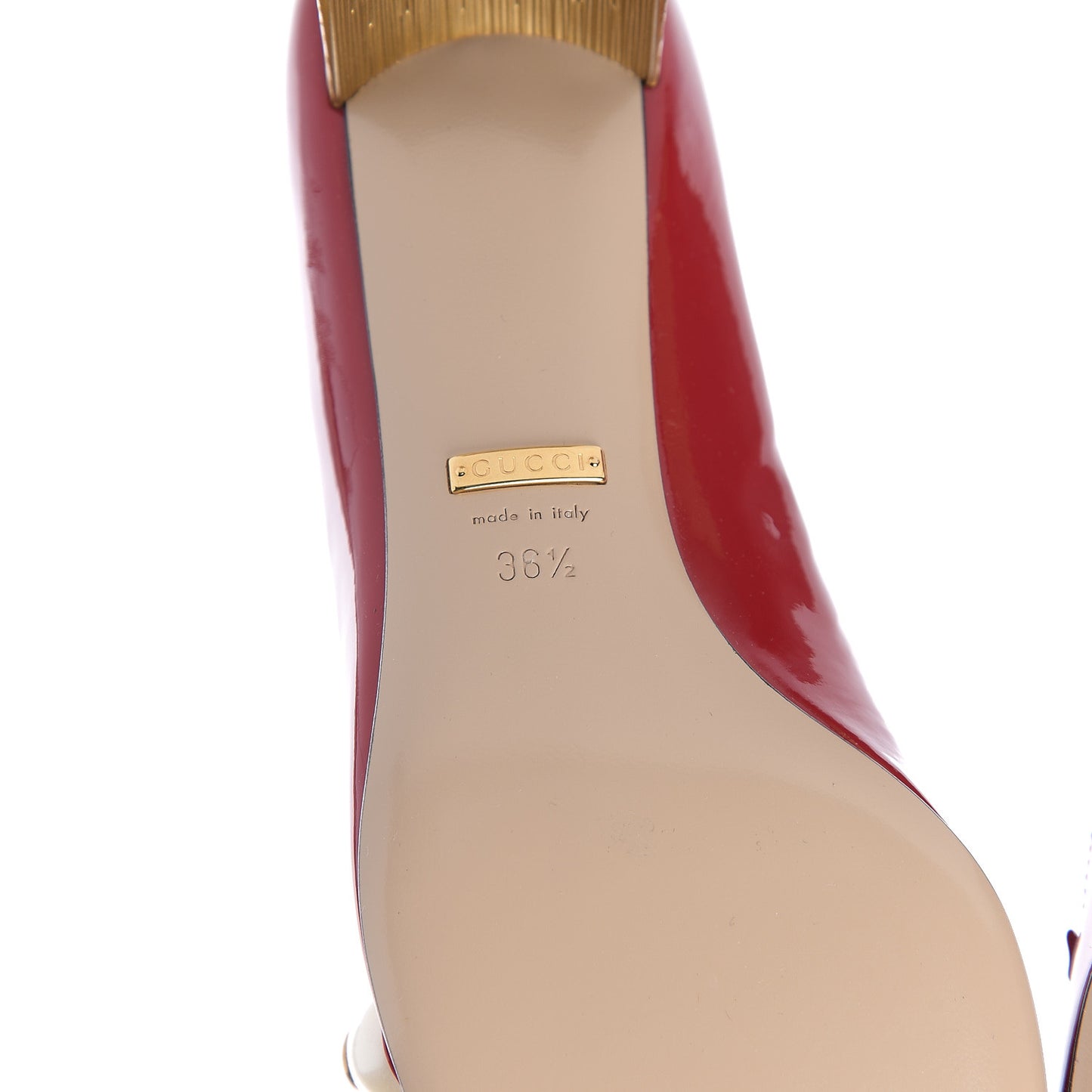 Patent Pearl Embellished Mary Jane Pumps 36.5 Red