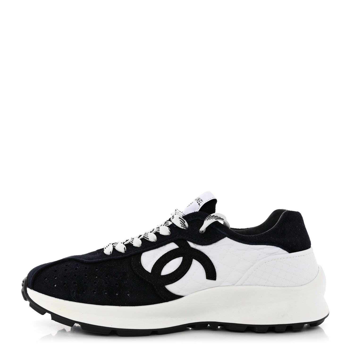 Chanel Fabric Suede Kidskin CC Sneakers 40 Black White 1 of 9