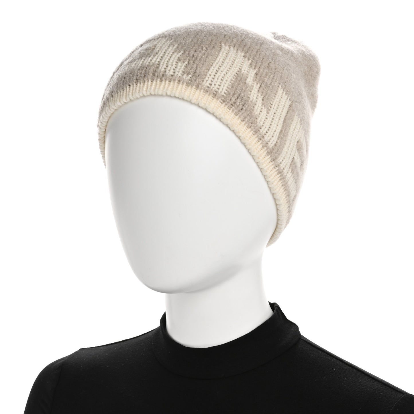 Cashmere Wool Silk Logo Beanie Hat Beige White
