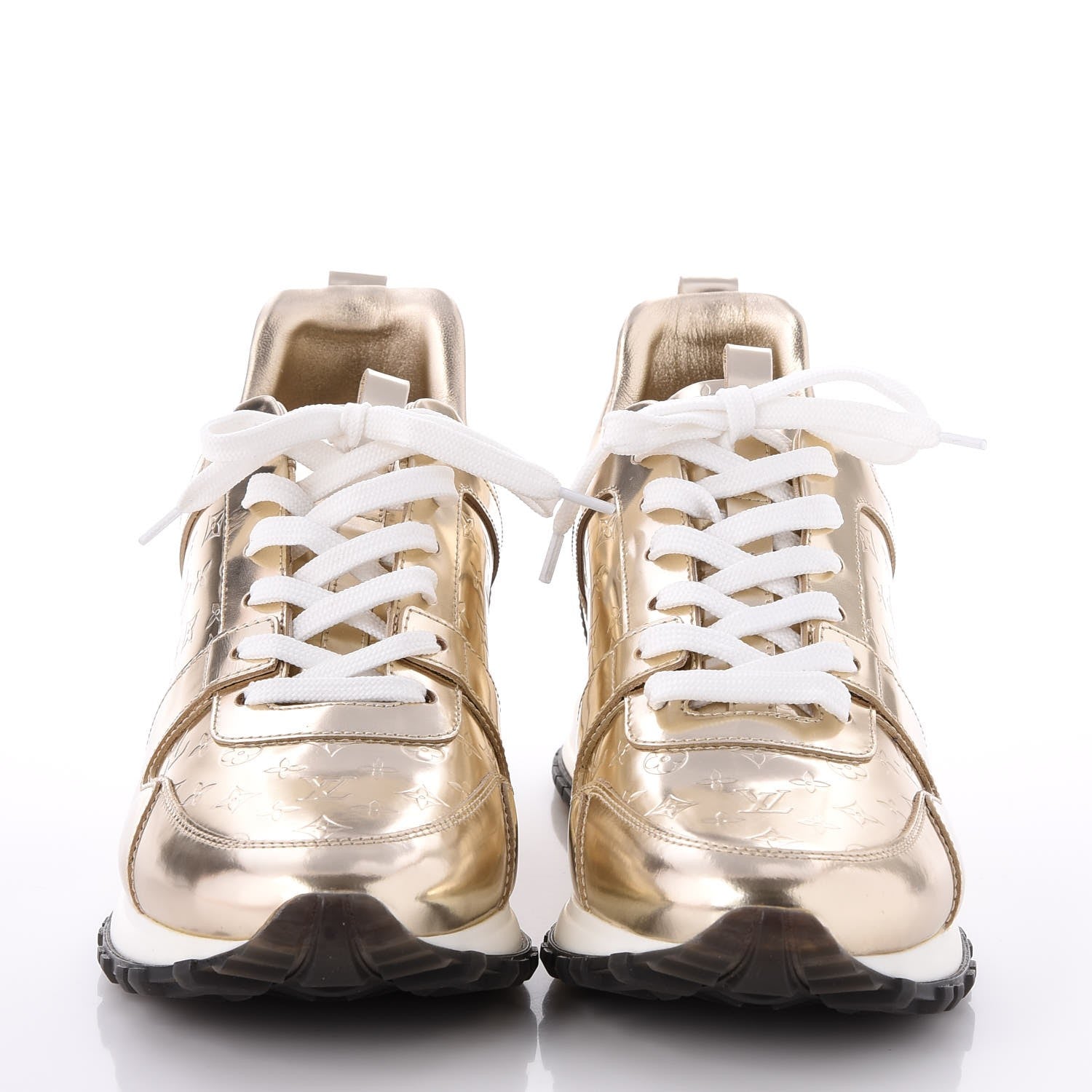 Louis Vuitton Metallic Patent Embossed Monogram Run Away Sneakers 37.5 Gold 2 of 8