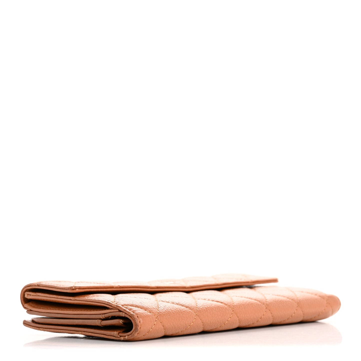 Caviar Quilted Long Flap Wallet Light Brown