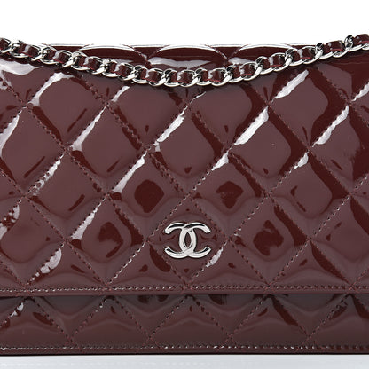 Chanel Patent Quilted Wallet On Chain WOC Burgundy 9 of 18