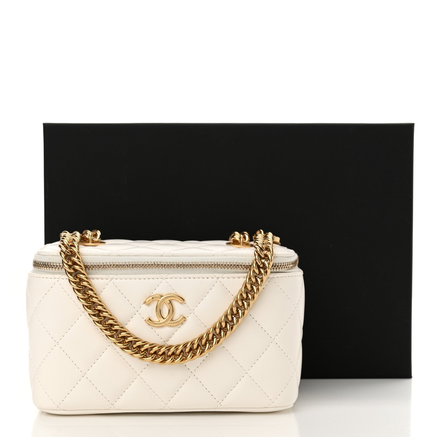 Chanel Lambskin Enamel Quilted Logo Small Vanity Case With Chain White 11 of 11