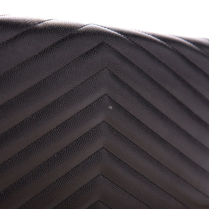Saint Laurent Grain De Poudre Matelasse Chevron Monogram Chain Wallet Black 9 of 10