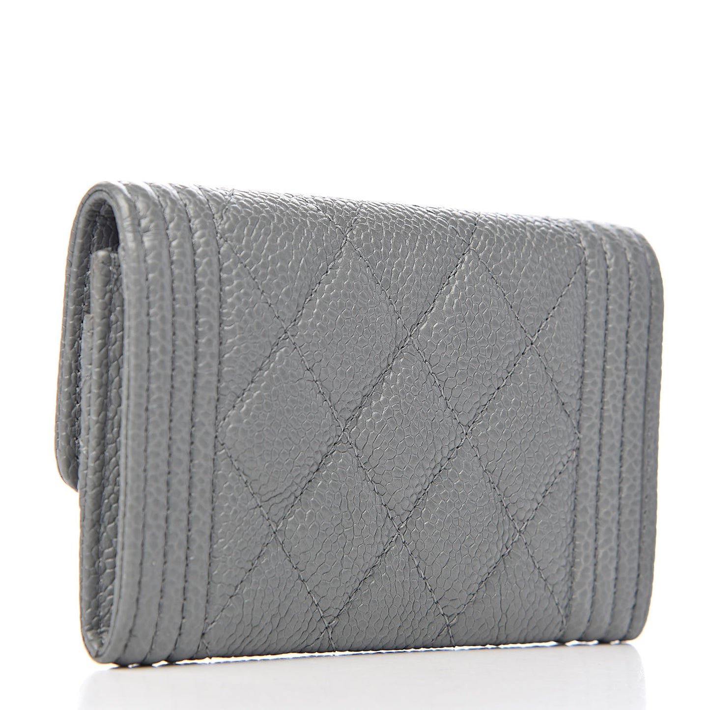 Caviar Quilted Boy Flap Card Holder Grey