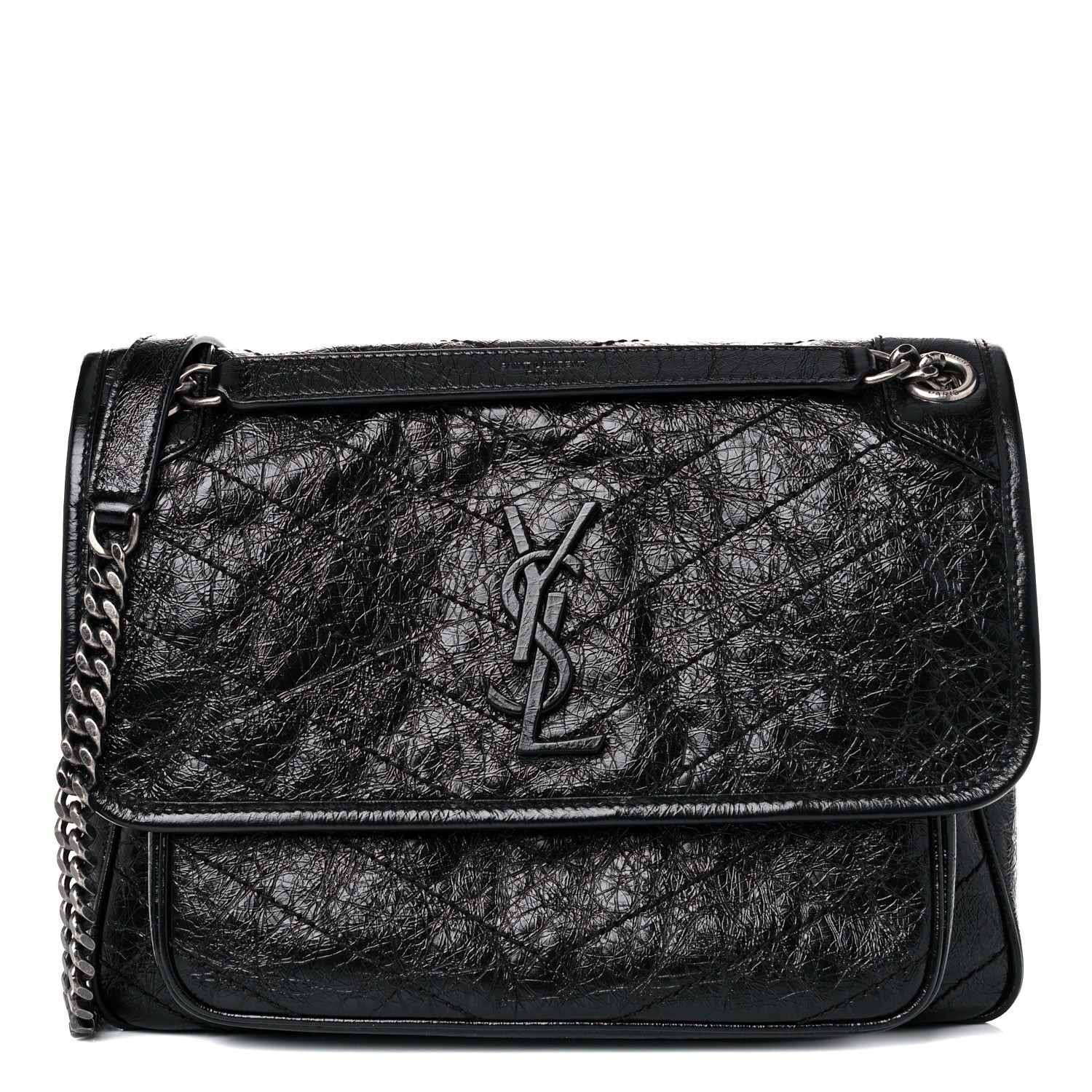 Saint Laurent Crinkled Calfskin Matelasse Monogram Medium Niki Chain Satchel Black 1 of 13