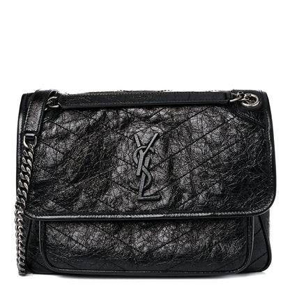 Saint Laurent Crinkled Calfskin Matelasse Monogram Medium Niki Chain Satchel Black 1 of 13