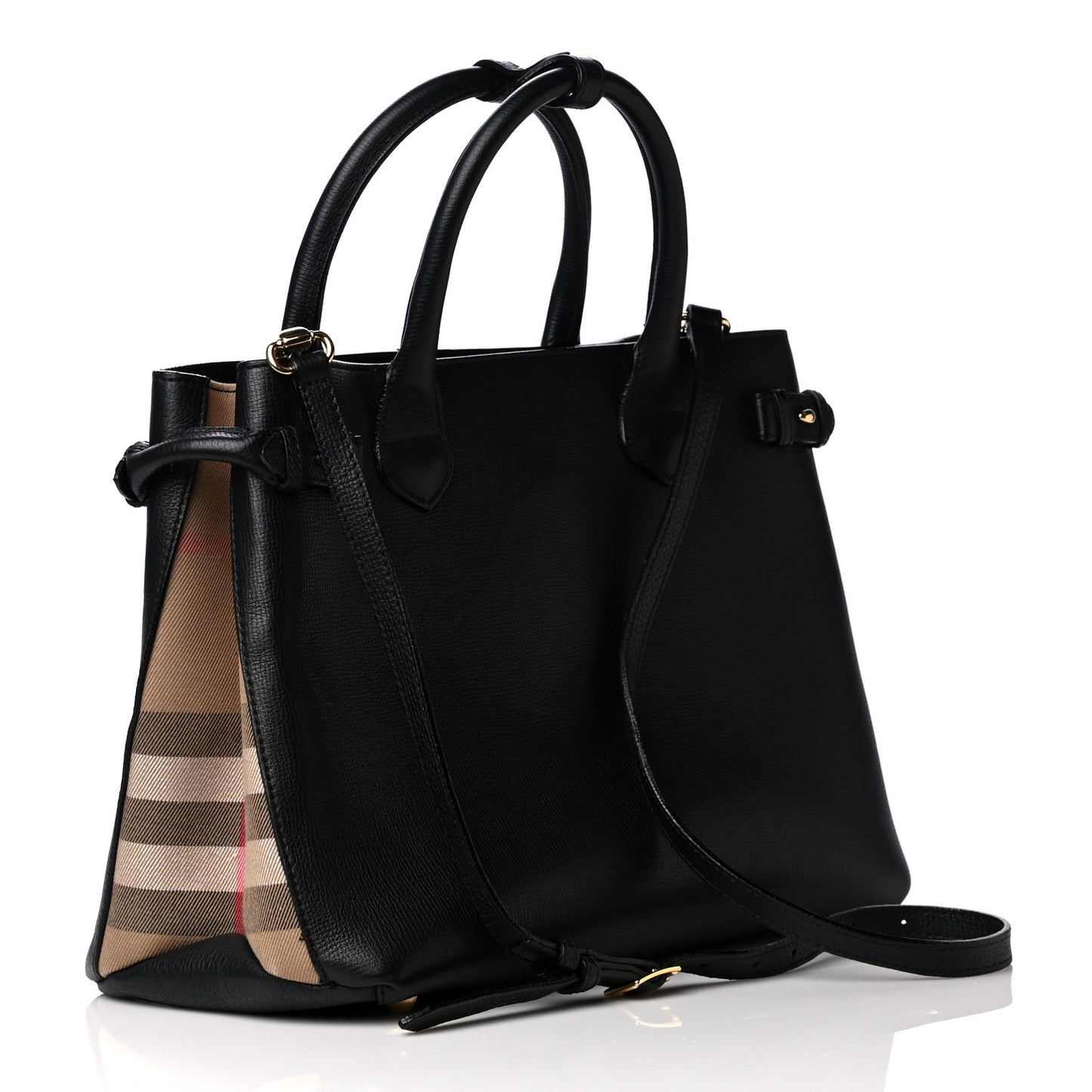 Grainy Calfskin House Check Medium Banner Tote Black