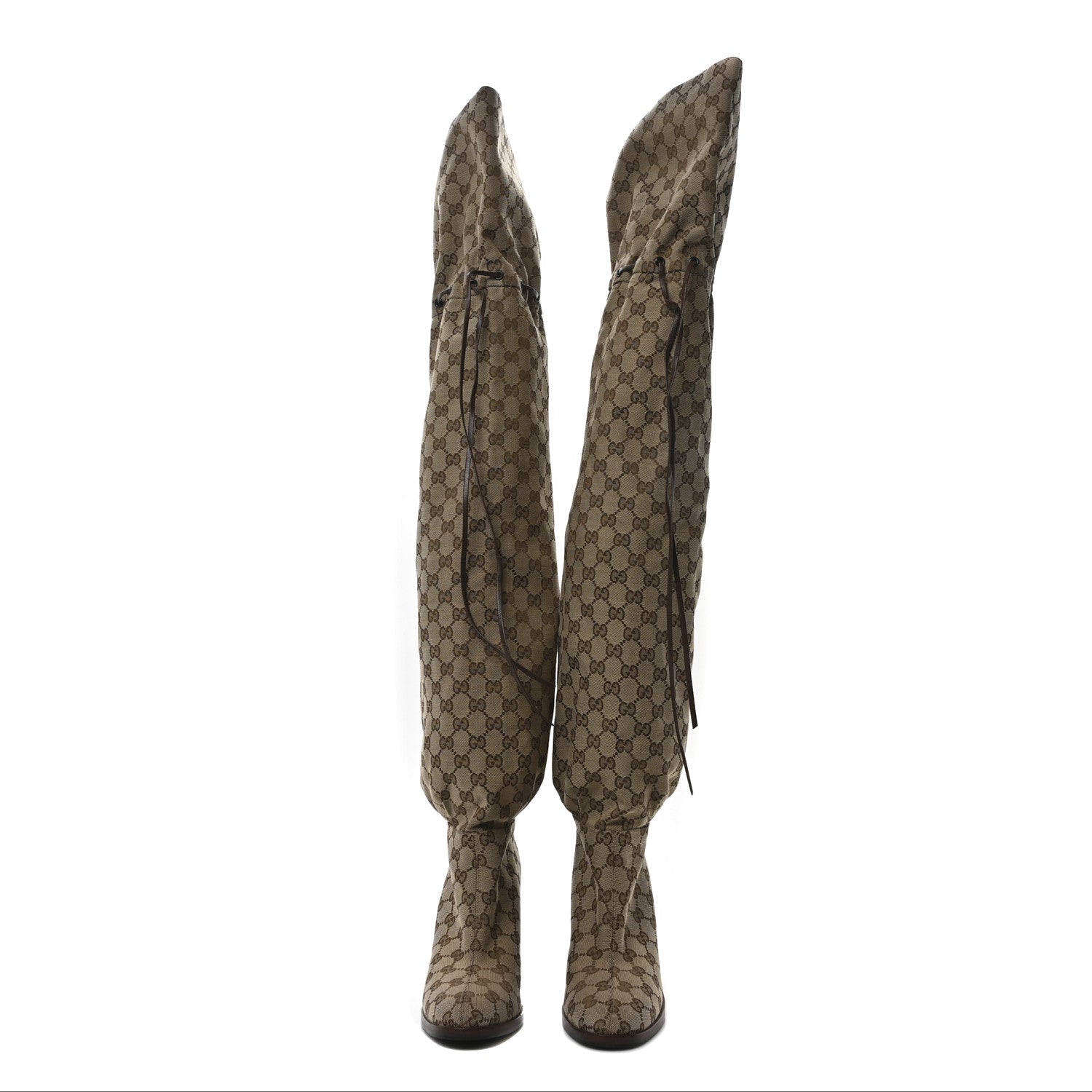 Gucci Monogram Over the Knee Boots 40 Beige Ebony 2 of 7