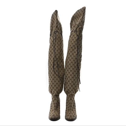 Gucci Monogram Over the Knee Boots 40 Beige Ebony 2 of 7