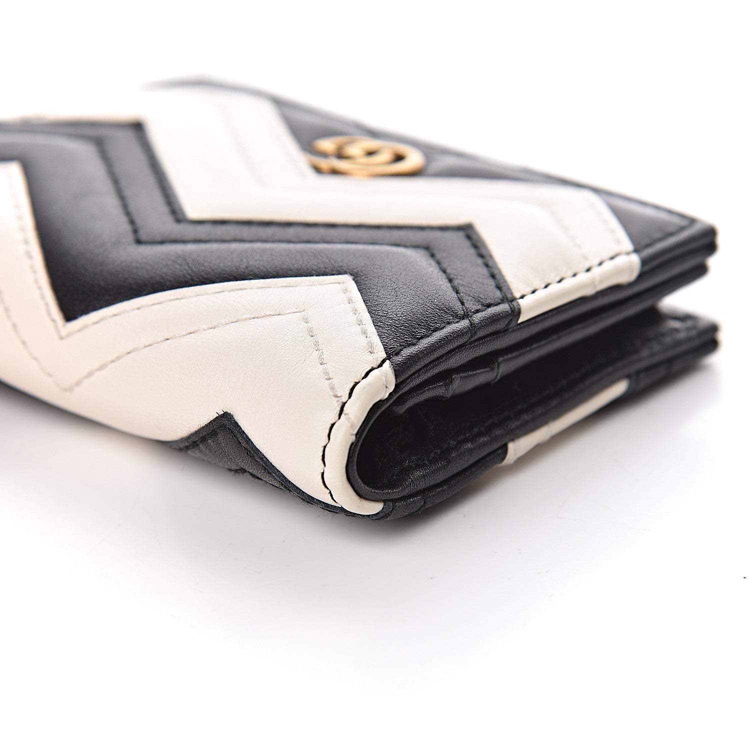 Gucci Calfskin Matelasse GG Marmont Card Case Wallet Black White 11 of 13