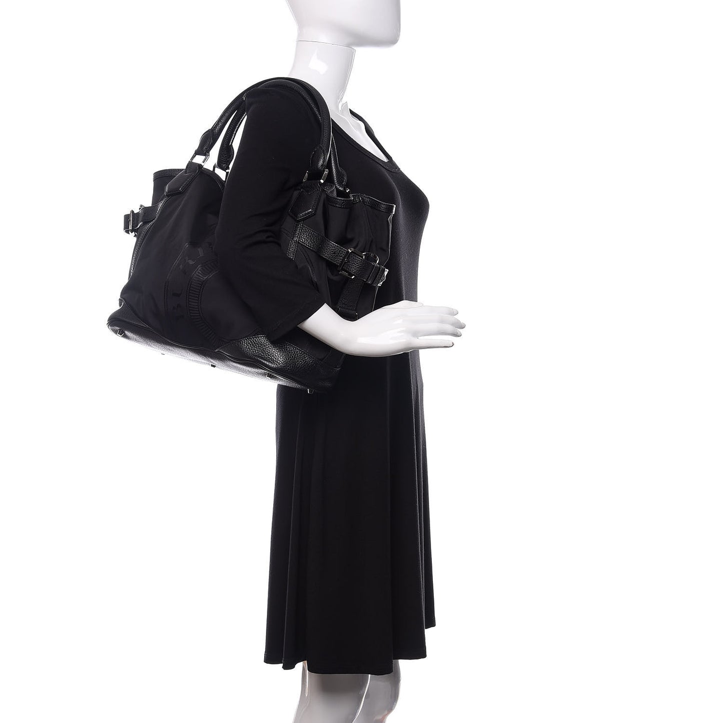 Nylon Calfskin Tote Black