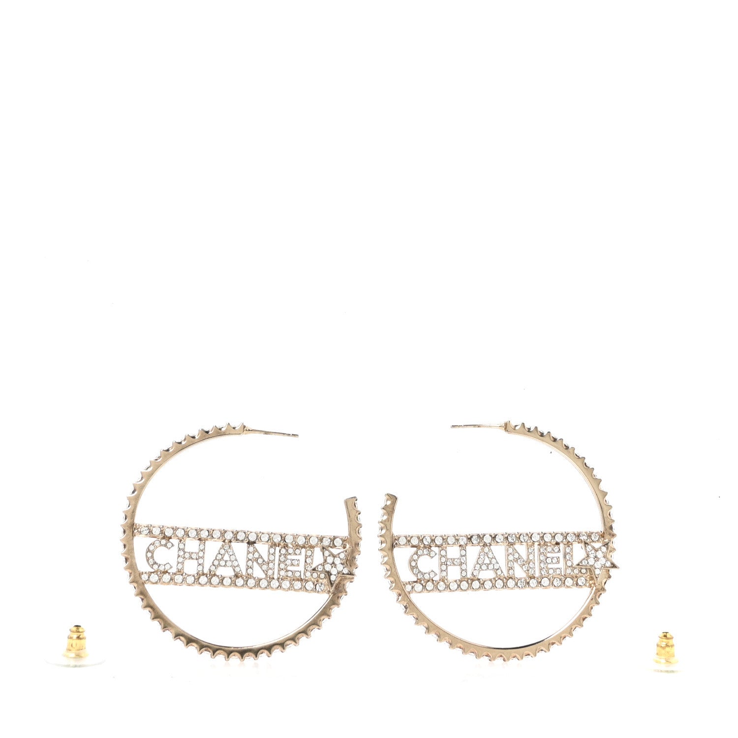 Chanel Crystal Logo Hoop Earrings Gold 3 of 5
