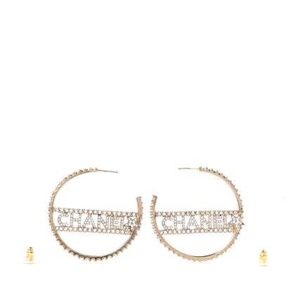 Chanel Crystal Logo Hoop Earrings Gold 3 of 5