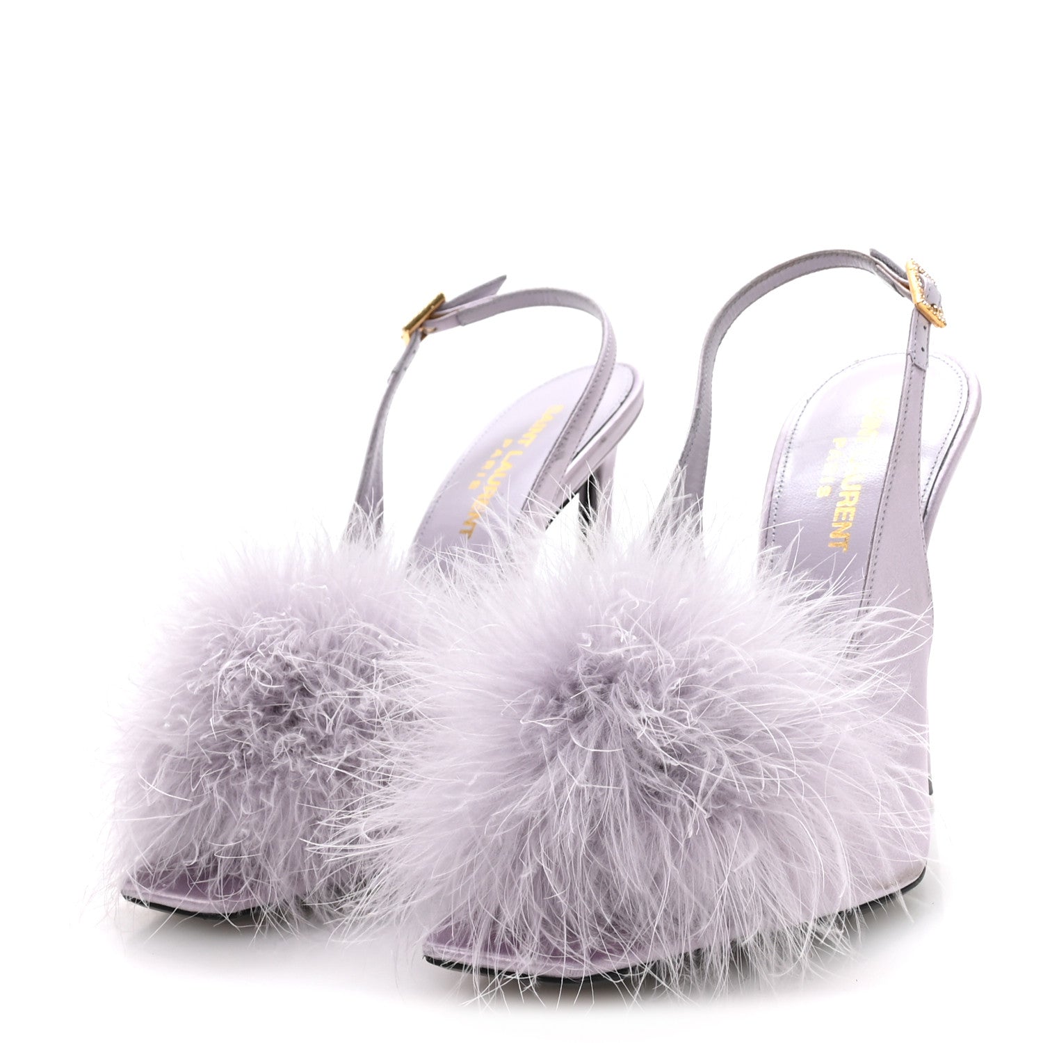 Saint Laurent Crepe Satin Mae Feathered Sandals Slight 37.5 Poly Grey 4 of 8