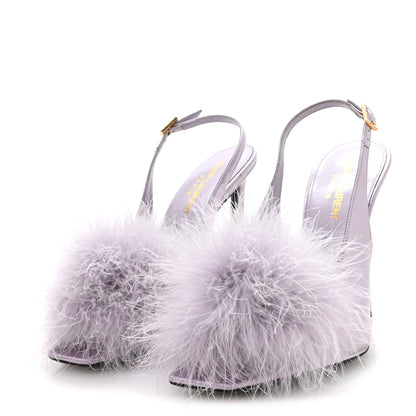 Saint Laurent Crepe Satin Mae Feathered Sandals Slight 37.5 Poly Grey 4 of 8