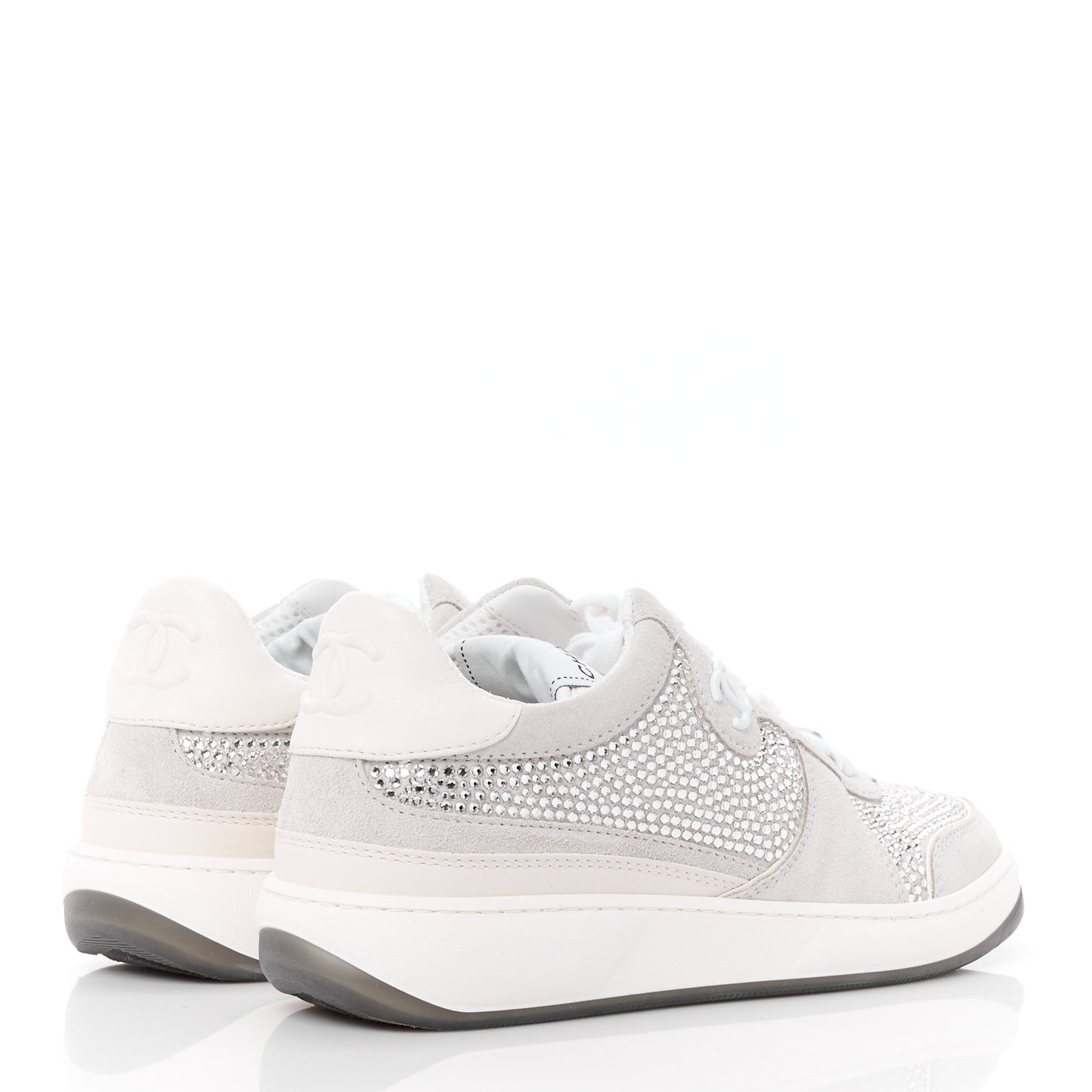 Calfskin Suede Crystal Womens CC Sneakers 36 White