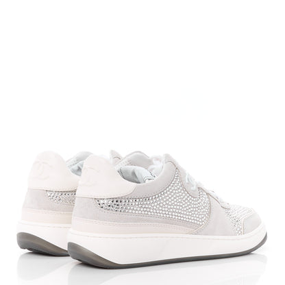 Chanel Calfskin Suede Crystal Womens CC Sneakers 36 White 4 of 11
