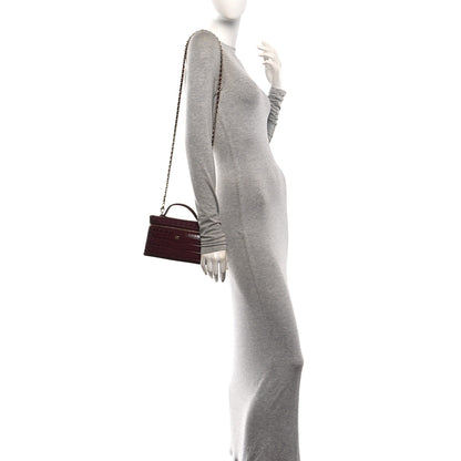 Chanel Calfskin Crocodile Embossed Top Handle Vanity Case With Chain  Burgundy 2 of 12