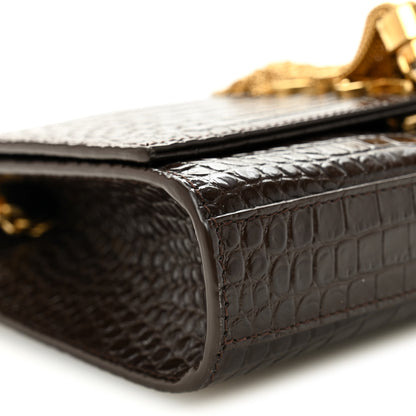 Saint Laurent Calfskin Crocodile Embossed Small Classic Monogram Kate Tassel Satchel Dark Brown 8 of 9
