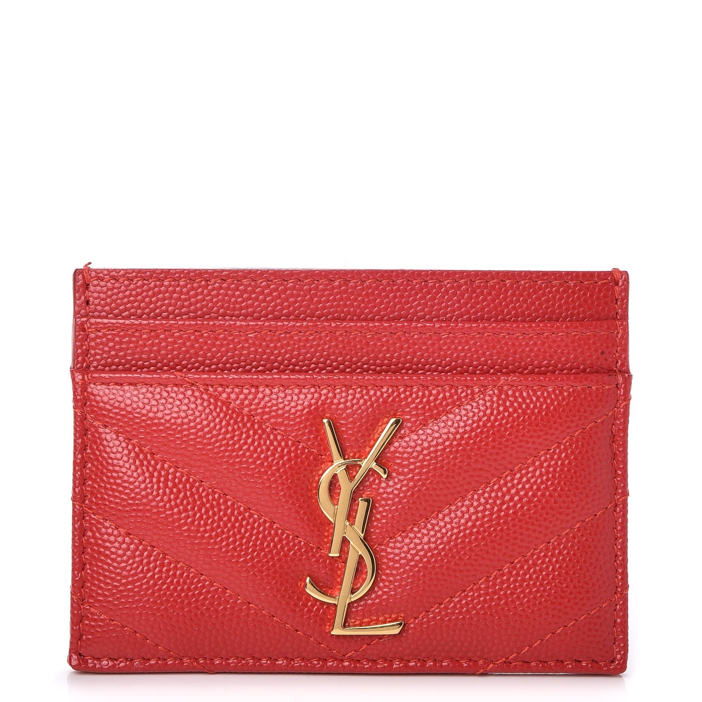 Grain De Poudre Matelasse Chevron Monogram Credit Card Case New Red
