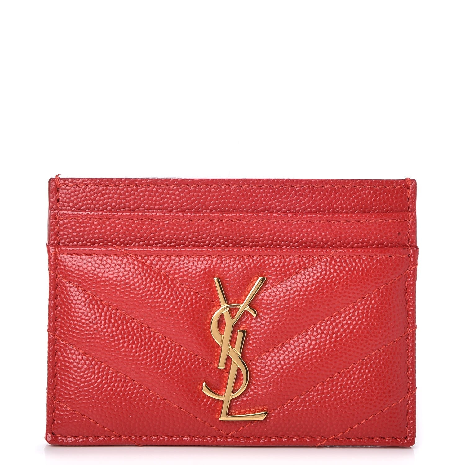 Saint Laurent Grain De Poudre Matelasse Chevron Monogram Credit Card Case New Red 1 of 9