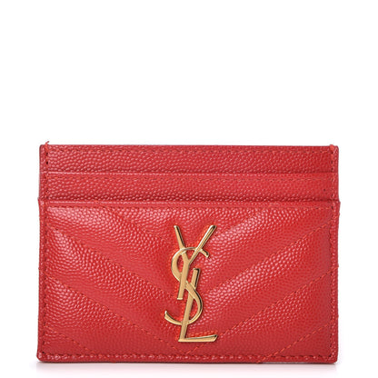 Saint Laurent Grain De Poudre Matelasse Chevron Monogram Credit Card Case New Red 1 of 9